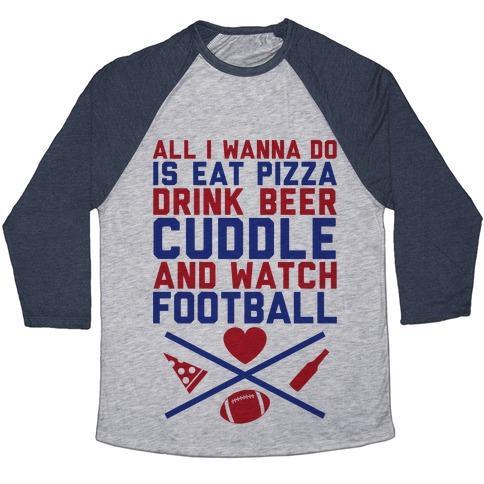 Virgin Teez  Baseball Tee Unisex Tri-Blend Baseball Tee / small / Athletic Gray / Navy PIZZA, BEER, CUDDLING, AND FOOTBALL UNISEX TRI-BLEND BASEBALL TEE
