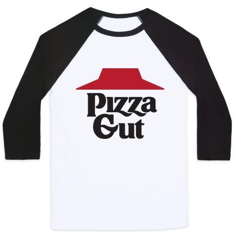 Virgin Teez  Baseball Tee Unisex Classic Baseball Tee / x-small / White/Black PIZZA GUT UNISEX CLASSIC BASEBALL TEE