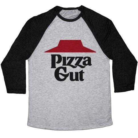 Virgin Teez  Baseball Tee Unisex Tri-Blend Baseball Tee / small / Athletic Gray / Black PIZZA GUT UNISEX TRI-BLEND BASEBALL TEE