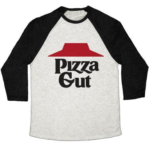 Virgin Teez  Baseball Tee Unisex Tri-Blend Baseball Tee / small / Oatmeal / Black PIZZA GUT UNISEX TRI-BLEND BASEBALL TEE