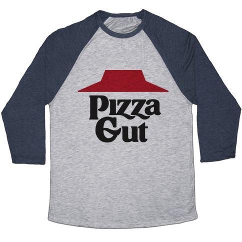 Virgin Teez  Baseball Tee Unisex Tri-Blend Baseball Tee / small / Athletic Gray / Navy PIZZA GUT UNISEX TRI-BLEND BASEBALL TEE