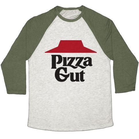 Virgin Teez  Baseball Tee Unisex Tri-Blend Baseball Tee / small / Oatmeal / Moss PIZZA GUT UNISEX TRI-BLEND BASEBALL TEE