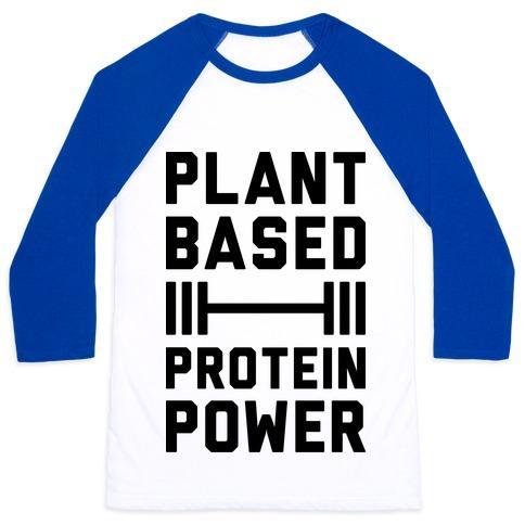 Virgin Teez  Baseball Tee Unisex Classic Baseball Tee / x-small / White/Blue PLANT BASED PROTEIN POWER UNISEX CLASSIC BASEBALL TEE