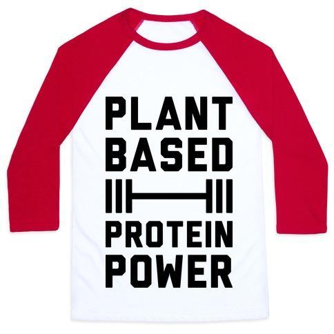 Virgin Teez  Baseball Tee Unisex Classic Baseball Tee / x-small / White/Red PLANT BASED PROTEIN POWER UNISEX CLASSIC BASEBALL TEE