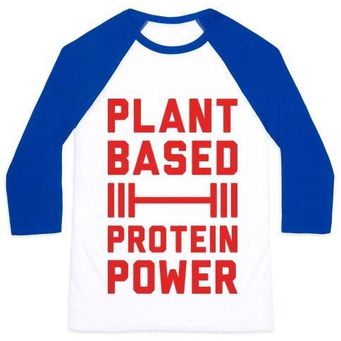 Virgin Teez  Baseball Tee Unisex Classic Baseball Tee / x-small / White/Blue PLANT BASED PROTEIN POWER UNISEX CLASSIC BASEBALL TEE