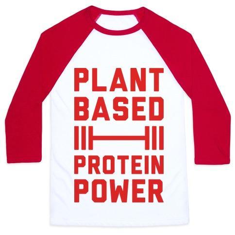 Virgin Teez  Baseball Tee Unisex Classic Baseball Tee / x-small / White/Red PLANT BASED PROTEIN POWER UNISEX CLASSIC BASEBALL TEE