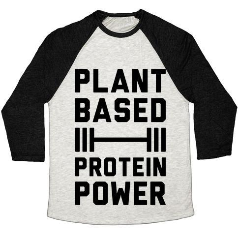 Virgin Teez  Baseball Tee Unisex Tri-Blend Baseball Tee / small / Oatmeal / Black PLANT BASED PROTEIN POWER UNISEX TRI-BLEND BASEBALL TEE