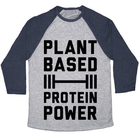 Virgin Teez  Baseball Tee Unisex Tri-Blend Baseball Tee / small / Athletic Gray / Navy PLANT BASED PROTEIN POWER UNISEX TRI-BLEND BASEBALL TEE