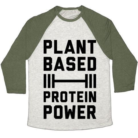 Virgin Teez  Baseball Tee Unisex Tri-Blend Baseball Tee / small / Oatmeal / Moss PLANT BASED PROTEIN POWER UNISEX TRI-BLEND BASEBALL TEE