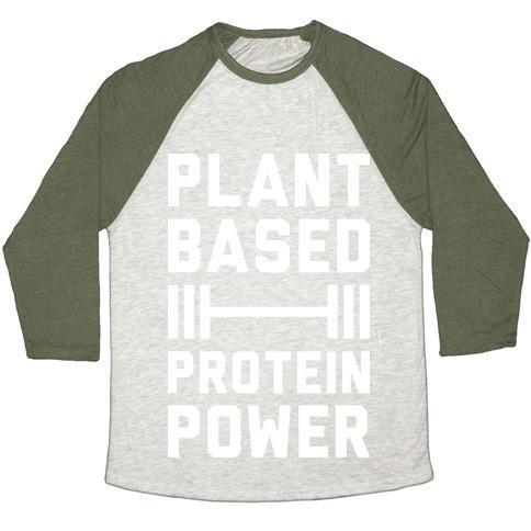 Virgin Teez  Baseball Tee Unisex Tri-Blend Baseball Tee / small / Oatmeal / Moss PLANT BASED PROTEIN POWER UNISEX TRI-BLEND BASEBALL TEE