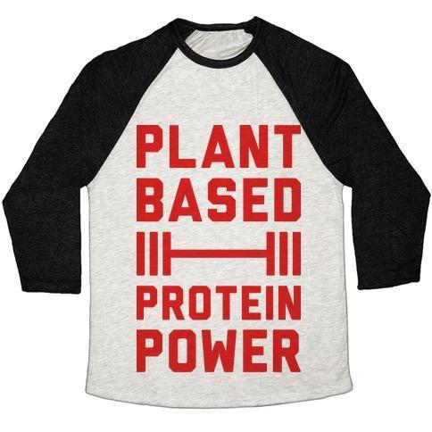 Virgin Teez  Baseball Tee Unisex Tri-Blend Baseball Tee / small / Oatmeal / Black PLANT BASED PROTEIN POWER UNISEX TRI-BLEND BASEBALL TEE
