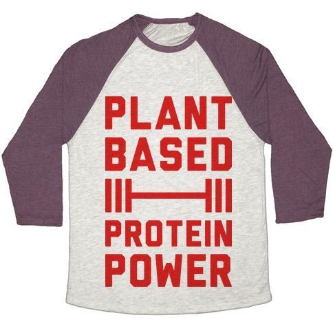 Virgin Teez  Baseball Tee Unisex Tri-Blend Baseball Tee / small / Oatmeal / Maroon PLANT BASED PROTEIN POWER UNISEX TRI-BLEND BASEBALL TEE