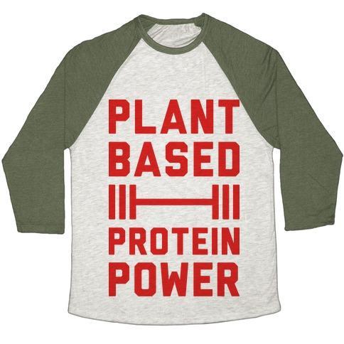 Virgin Teez  Baseball Tee Unisex Tri-Blend Baseball Tee / small / Oatmeal / Moss PLANT BASED PROTEIN POWER UNISEX TRI-BLEND BASEBALL TEE