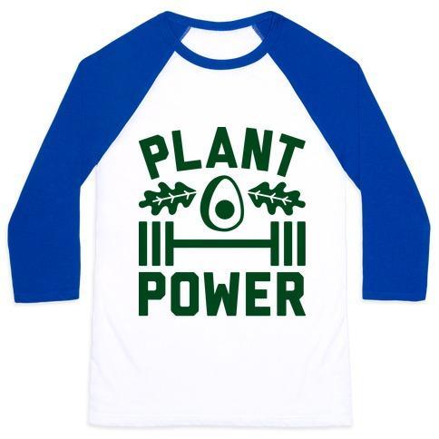 Virgin Teez  Baseball Tee Unisex Classic Baseball Tee / x-small / White/Blue PLANT POWER UNISEX CLASSIC BASEBALL TEE