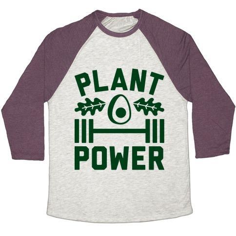 Virgin Teez  Baseball Tee Unisex Tri-Blend Baseball Tee / small / Oatmeal / Maroon PLANT POWER UNISEX TRI-BLEND BASEBALL TEE