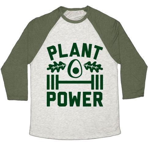 Virgin Teez  Baseball Tee Unisex Tri-Blend Baseball Tee / small / Oatmeal / Moss PLANT POWER UNISEX TRI-BLEND BASEBALL TEE