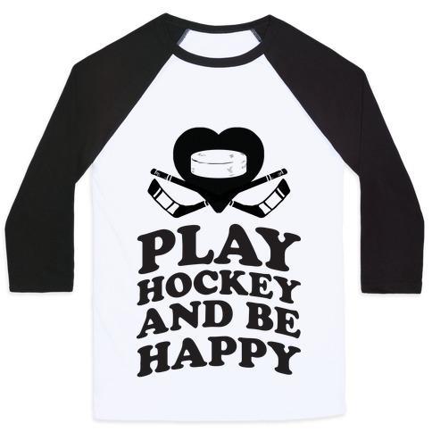 Virgin Teez  Baseball Tee Unisex Classic Baseball Tee / x-small / White/Black PLAY HOCKEY AND BE HAPPY UNISEX CLASSIC BASEBALL TEE