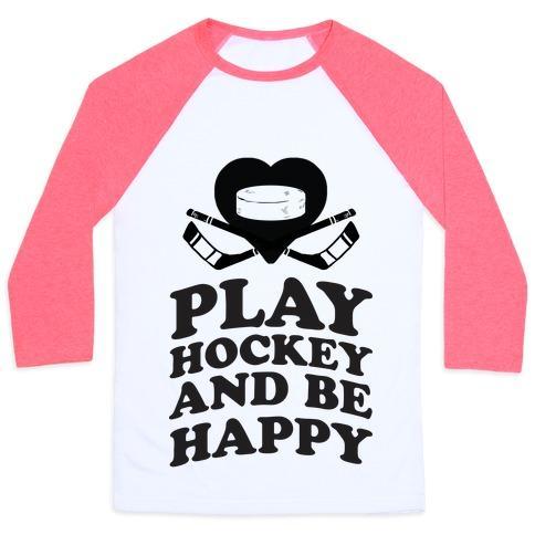 Virgin Teez  Baseball Tee Unisex Classic Baseball Tee / x-small / White/Neon Pink PLAY HOCKEY AND BE HAPPY UNISEX CLASSIC BASEBALL TEE