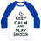 Virgin Teez  Baseball Tee Unisex Classic Baseball Tee / x-small / White/Blue PLAY SOCCER UNISEX CLASSIC BASEBALL TEE