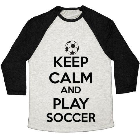 Virgin Teez  Baseball Tee Unisex Tri-Blend Baseball Tee / small / Oatmeal / Black PLAY SOCCER UNISEX TRI-BLEND BASEBALL TEE