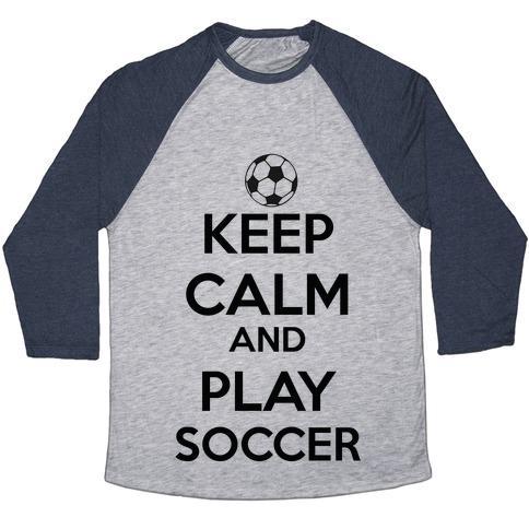 Virgin Teez  Baseball Tee Unisex Tri-Blend Baseball Tee / small / Athletic Gray / Navy PLAY SOCCER UNISEX TRI-BLEND BASEBALL TEE