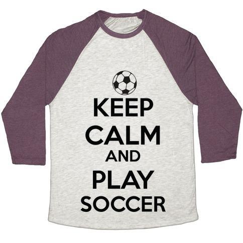 Virgin Teez  Baseball Tee Unisex Tri-Blend Baseball Tee / small / Oatmeal / Maroon PLAY SOCCER UNISEX TRI-BLEND BASEBALL TEE