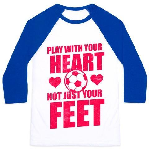 Virgin Teez  Baseball Tee Unisex Classic Baseball Tee / x-small / White/Blue PLAY WITH YOUR HEART NOT JUST YOUR FEET UNISEX CLASSIC BASEBALL TEE