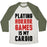 Virgin Teez  Baseball Tee Unisex Tri-Blend Baseball Tee / small / Oatmeal / Moss PLAYING HORROR GAMES IS MY CARDIO UNISEX TRI-BLEND BASEBALL TEE