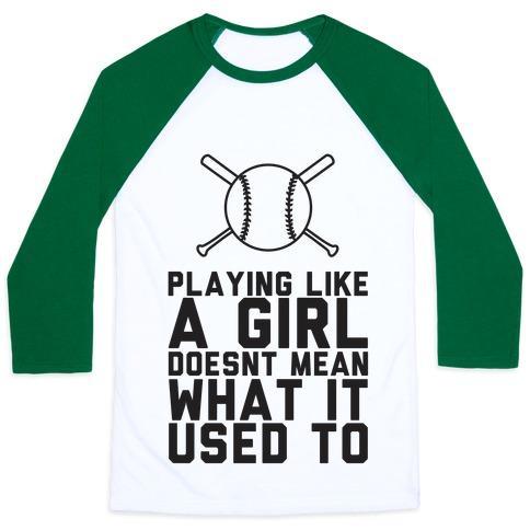 Virgin Teez  Baseball Tee Unisex Classic Baseball Tee / x-small / White/Dark Green PLAYING LIKE A GIRL DOESN'T MEAN WHAT IT USED TO UNISEX CLASSIC BASEBALL TEE