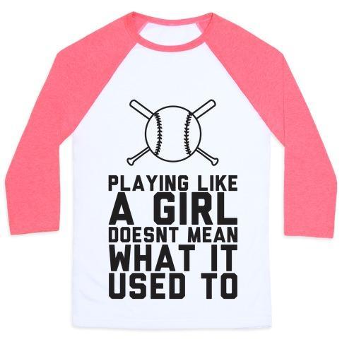 Virgin Teez  Baseball Tee Unisex Classic Baseball Tee / x-small / White/Neon Pink PLAYING LIKE A GIRL DOESN'T MEAN WHAT IT USED TO UNISEX CLASSIC BASEBALL TEE