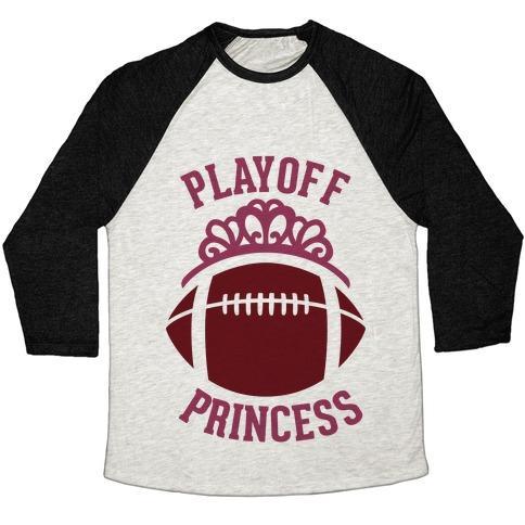 Virgin Teez  Baseball Tee Unisex Tri-Blend Baseball Tee / small / Oatmeal / Black PLAYOFF PRINCESS (FOOTBALL) UNISEX TRI-BLEND BASEBALL TEE