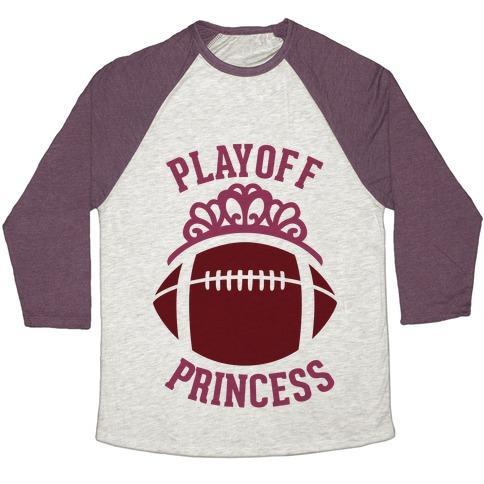 Virgin Teez  Baseball Tee Unisex Tri-Blend Baseball Tee / small / Oatmeal / Maroon PLAYOFF PRINCESS (FOOTBALL) UNISEX TRI-BLEND BASEBALL TEE