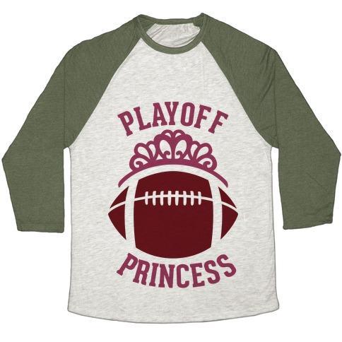 Virgin Teez  Baseball Tee Unisex Tri-Blend Baseball Tee / small / Oatmeal / Moss PLAYOFF PRINCESS (FOOTBALL) UNISEX TRI-BLEND BASEBALL TEE