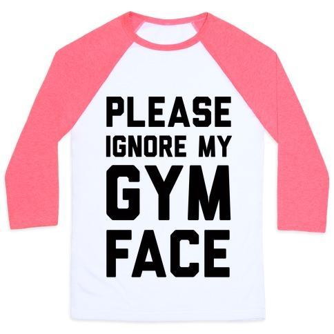 Virgin Teez  Baseball Tee Unisex Classic Baseball Tee / x-small / White/Neon Pink PLEASE IGNORE MY GYM FACE UNISEX CLASSIC BASEBALL TEE