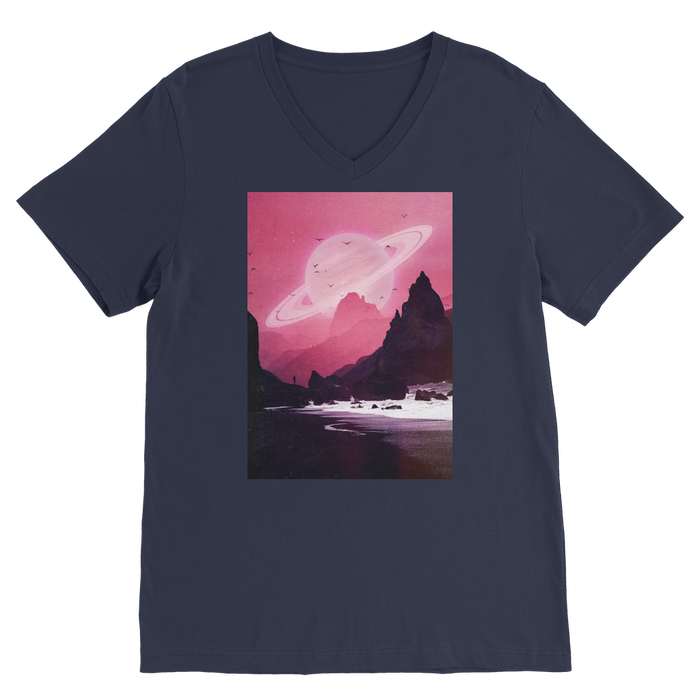 VIRGIN TEEZ Men T-Shirts Navy / Unisex / S Roseate Premium V-Neck T-Shirt