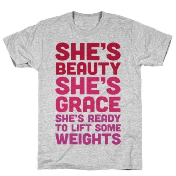 GYM FIT T-SHIRT SHE'S BEAUTY SHE'S GRACE GREY T-SHIRT