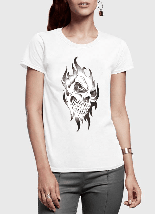 Aneeq Arshad Women T-Shirt SMALL / White Skull Sketch Half Sleeves Women T-shirt