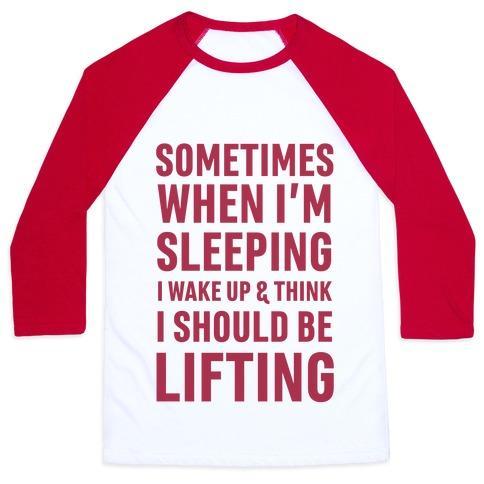 Virgin Teez  Baseball Tee Unisex Classic Baseball Tee / x-small / White/Red SOMETIMES I WAKE UP AND THINK I SHOULD BE LIFTING UNISEX CLASSIC BASEBALL TEE