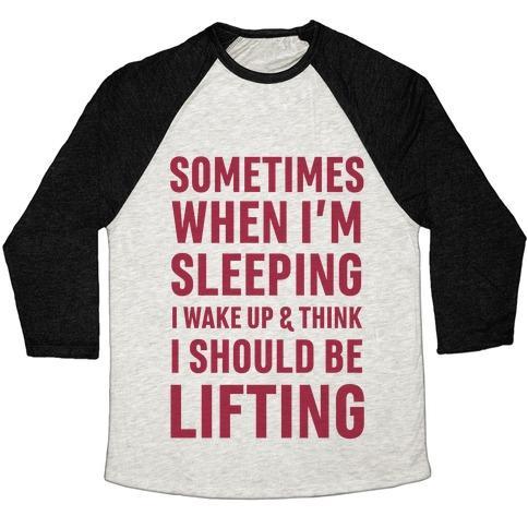 Virgin Teez  Baseball Tee Unisex Tri-Blend Baseball Tee / small / Oatmeal / Black SOMETIMES I WAKE UP AND THINK I SHOULD BE LIFTING UNISEX TRI-BLEND BASEBALL TEE