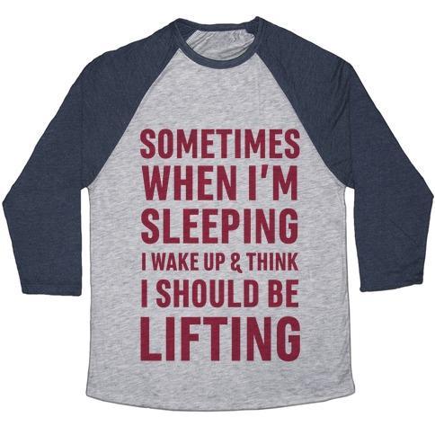 Virgin Teez  Baseball Tee Unisex Tri-Blend Baseball Tee / small / Athletic Gray / Navy SOMETIMES I WAKE UP AND THINK I SHOULD BE LIFTING UNISEX TRI-BLEND BASEBALL TEE