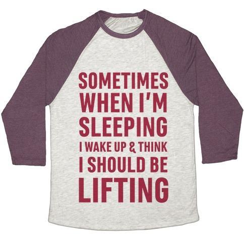 Virgin Teez  Baseball Tee Unisex Tri-Blend Baseball Tee / small / Oatmeal / Maroon SOMETIMES I WAKE UP AND THINK I SHOULD BE LIFTING UNISEX TRI-BLEND BASEBALL TEE