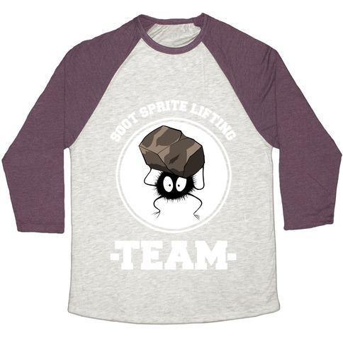 Virgin Teez  Baseball Tee Unisex Tri-Blend Baseball Tee / small / Oatmeal / Maroon SOOT SPRITE LIFTING TEAM UNISEX TRI-BLEND BASEBALL TEE