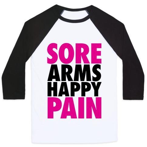 Virgin Teez  Baseball Tee Unisex Classic Baseball Tee / x-small / White/Black SORE ARMS, HAPPY PAIN UNISEX CLASSIC BASEBALL TEE