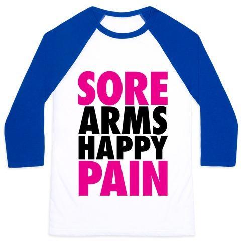 Virgin Teez  Baseball Tee Unisex Classic Baseball Tee / x-small / White/Blue SORE ARMS, HAPPY PAIN UNISEX CLASSIC BASEBALL TEE