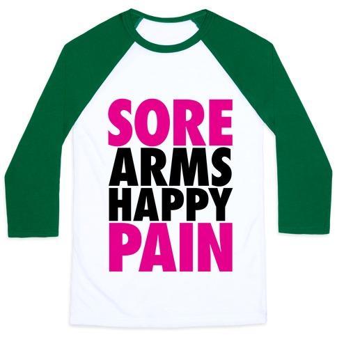 Virgin Teez  Baseball Tee Unisex Classic Baseball Tee / x-small / White/Dark Green SORE ARMS, HAPPY PAIN UNISEX CLASSIC BASEBALL TEE