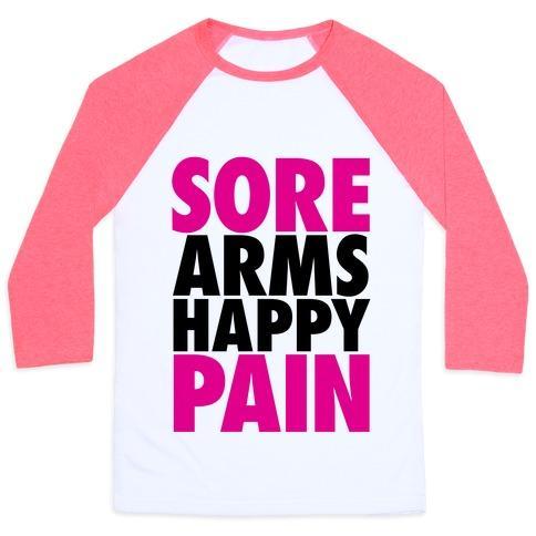 Virgin Teez  Baseball Tee Unisex Classic Baseball Tee / x-small / White/Neon Pink SORE ARMS, HAPPY PAIN UNISEX CLASSIC BASEBALL TEE