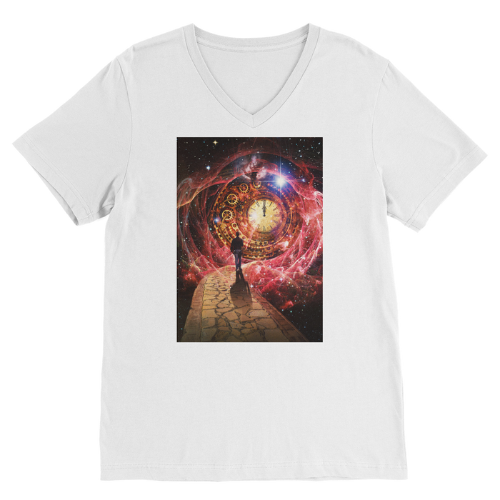 VIRGIN TEEZ Men T-Shirts White / Unisex / S Space and Time Premium V-Neck T-Shirt