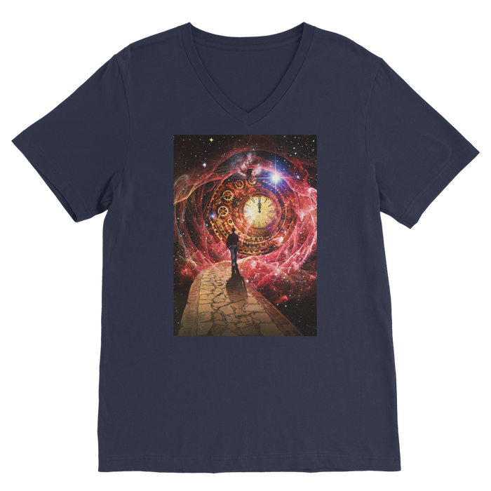 VIRGIN TEEZ Men T-Shirts Navy / Unisex / S Space and Time Premium V-Neck T-Shirt