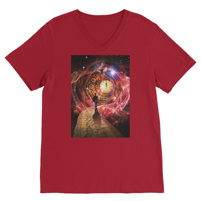 VIRGIN TEEZ Men T-Shirts Red / Unisex / S Space and Time Premium V-Neck T-Shirt