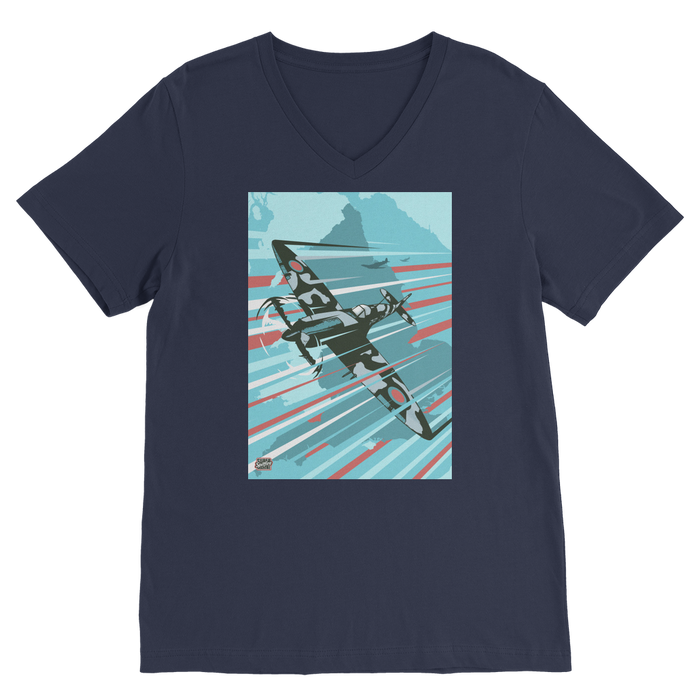 VIRGIN TEEZ Men T-Shirts Navy / Unisex / S Spitfire Premium V-Neck T-Shirt